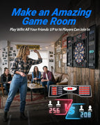 WIN.MAX Electronic Dart Board Cabinet Set for Adults, Black | LED Scoring, 38 Games & 211 Variants, Up to 16 Players, 12 Darts+40 Tips, Wall Mount for Home Bar Game Room Man Cave