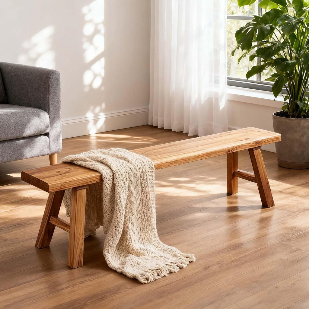 Narrow Entryway Bench Farmhouse Wood End of Bed Bench 20" 32" 39" 47" 55" 63" 71" 79" Sturdy Stable Skinny Long Benchs for Bedroom Hallway Dining Room Porch Easy to Assemble Natural Finish(47")