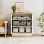 PROXRACER 32" Sideboard Buffet Cabinet with Storage, Adjustable Shelves & Shaker Doors, Rustic Storage Cabinet with Gold Handles for Kitchen, Dining Room, White