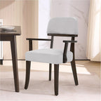 adochr Modern Wood Dining Chairs with Arms, Velvet Upholstered Kitchen Chairs with Hardwood Legs & Open Curved Backrest, Accent Chairs 350 LBS Capacity, Grey