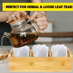 Bamboo Tea Organizer Box Chemical Free Eco-Friendly Big, Tall, Adjustable Cubbies Natural Wooden Storage Chest (3-Slot, Blank)