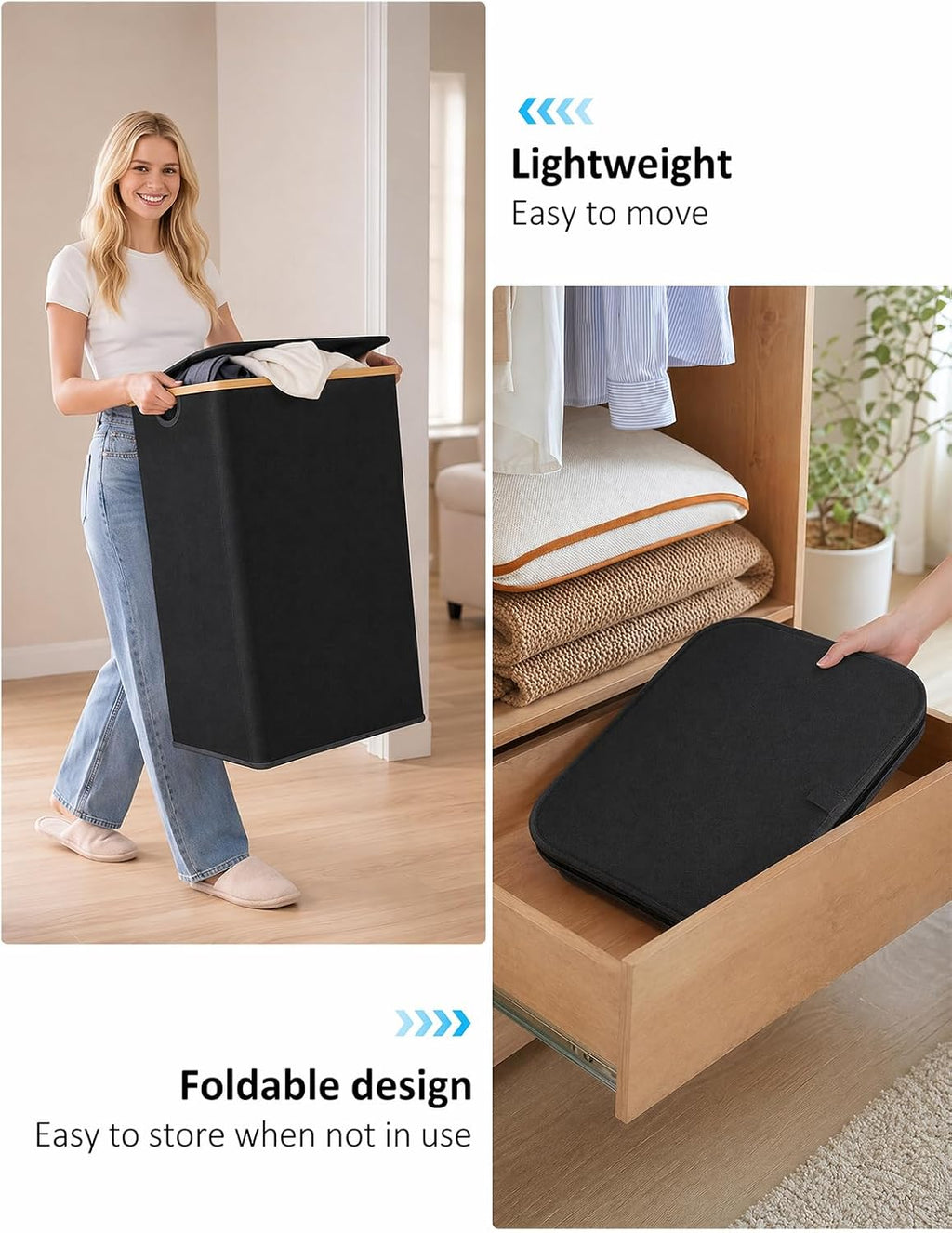 iEGrow Laundry Hamper with Lid, 110L Large Laundry Hamper with Handle and Lid, Collapsible Clothes Basket Organizer with Removable Inner Bag for Clothes Towels - Black