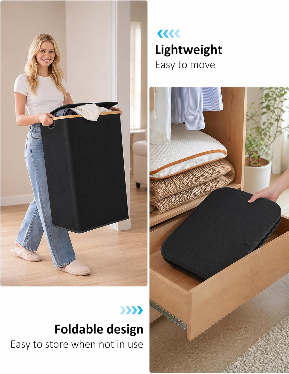 iEGrow Laundry Hamper with Lid, 110L Large Laundry Hamper with Handle and Lid, Collapsible Clothes Basket Organizer with Removable Inner Bag for Clothes Towels - Black