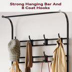 IDEALHOUSE Narrow Hall Tree Storage Bench, 4-in-1 Coat Rack with 3-Tier Shelf and 8 Hooks, Rustic Grey