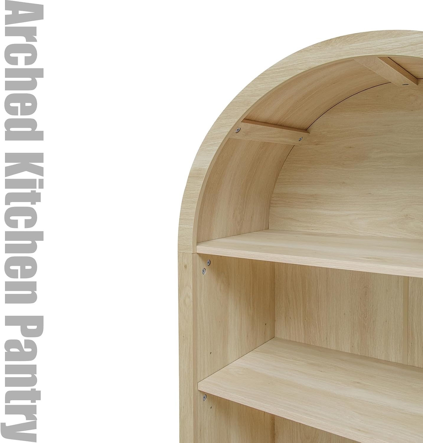 Arched Kitchen Pantry Storage Cabinet w/Adjustable Shelves, 2 Doors, 70.2" Tall Freestanding Cupboard for Kitchen/Dining Room/Living Room, Natural B