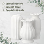 3 Pcs Vase Modern Fluted Ribbed Textured Boho Decorative Vase for Flowers Living Room Home Cabinet Table Centerpieces Wedding Kitchen Office(Milk White Vertical)