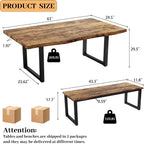 HIPIHOM 63" Dining Table with 2 Benches, Modern Kitchen Table and Chairs Set for 4 to 6 Persons, Thickened MDF Wooden Table for Kitchen, Dining Room