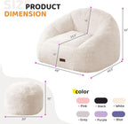HABUTWAY Bean Bag Chair, Giant Bean Bag Chairs for Adults with Ottoman, Comfy Faux Fur Shell-Shaped Bean Bag Couch, Sofa Chair for Living Room, Bedroom, White