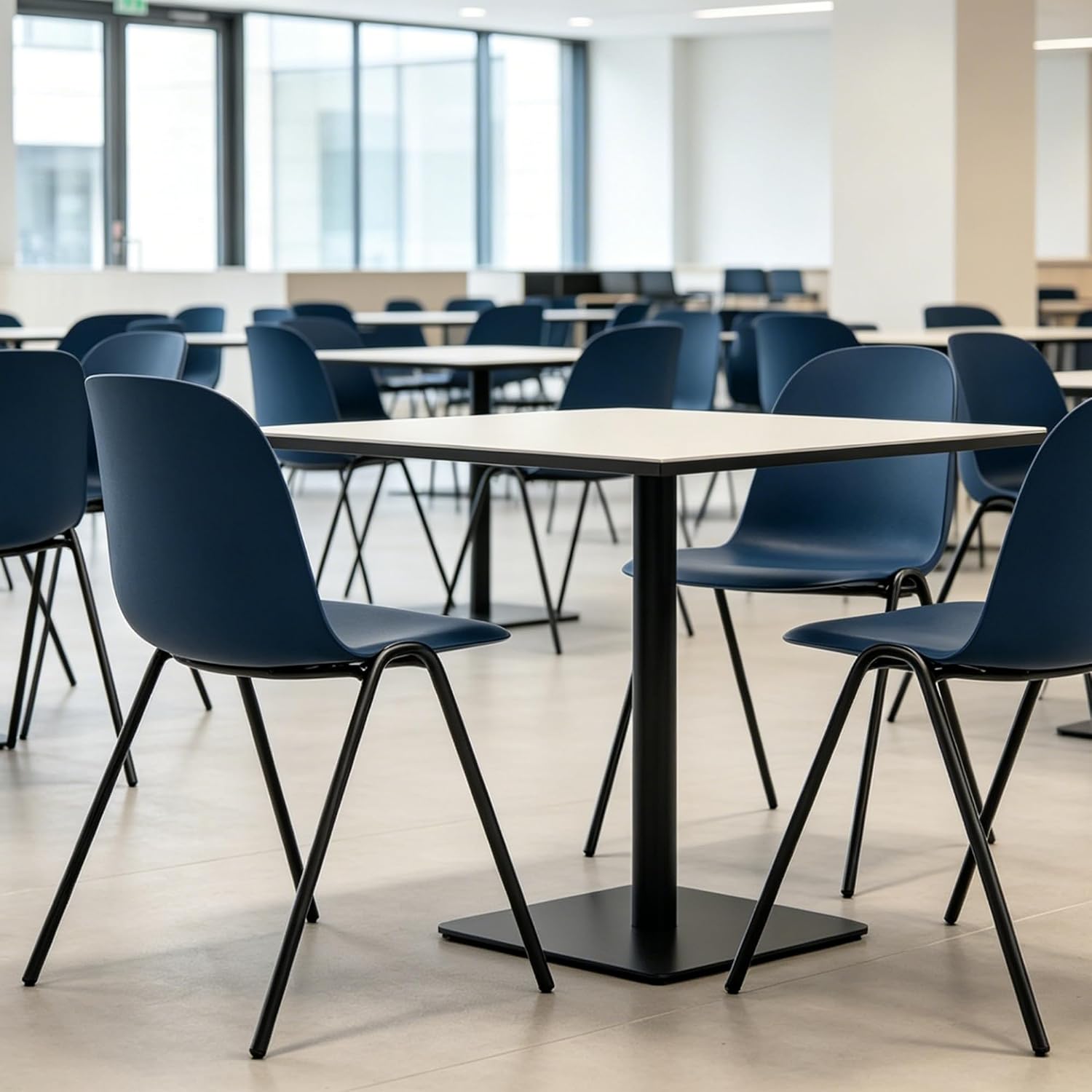 Blue Stackable Plastic Chair with Metal Leg, Quick Assembly Waiting Room Chairs, 300lb Capacity Commercial Event Reception Chair, Indoor and Outdoor Restaurants School Classroom, Set of 4
