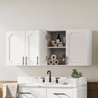 Treocho White Laundry Room Cabinet with 4 Doors, Modern Bathroom Cabinet Wall-Mounted with Adjustable Shelf, Kitchen Wall Storage Medicine Cabinet for Living Room,Garage