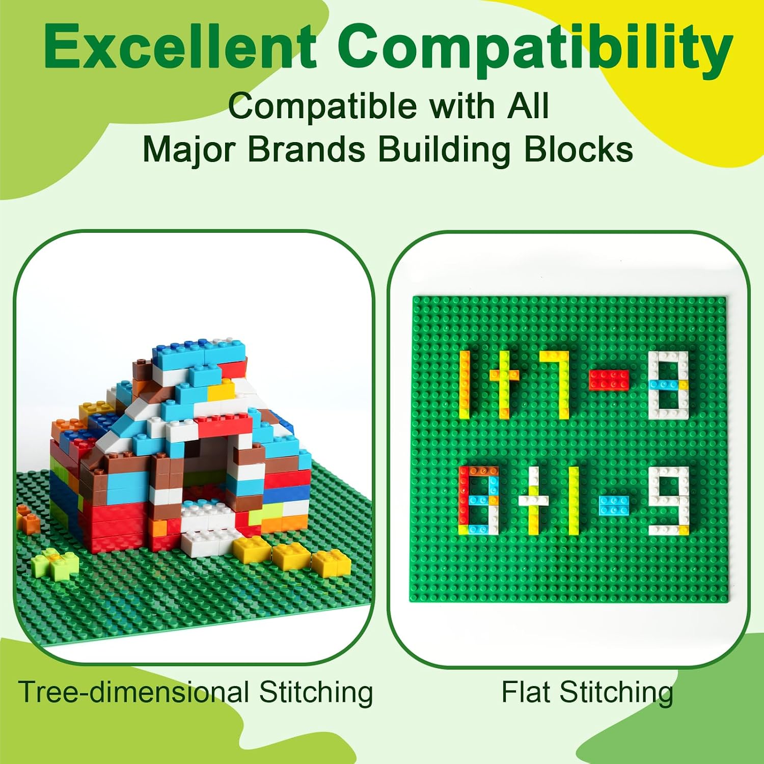Husfunov 4 Pack Classic Baseplates, Building Plates for Building Bricks, Compatible with All Major Brands and Activity Table-Baseplate 10" x 10", Age 3 and up, Green