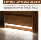 23.6" Walnut Nightstand Set of 2 with Charging Station, Motion-Activated LED Light & Soft Close Lockable Drawer, Anti-Collision Mid Century Modern Bedside Table with 500 LB Capacity & Hidden Storage