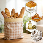 Beeswax Bread Bags for Sourdough, 2 pcs Reusable XL Zipper Beeswax Bread Bags for Homemade Bread Sourdough, Cotton Linen Food Storage Bag for Picnics, Pantry, Long-Lasting Freshness (Rose+Checkered)