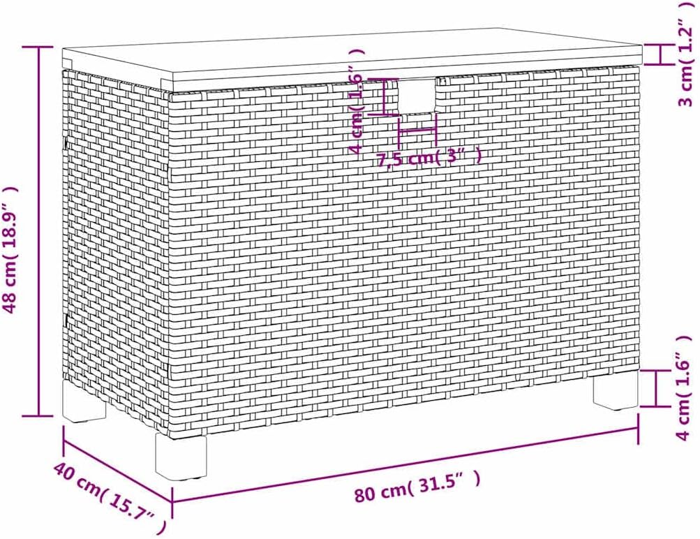 Patio Storage Box Outdoor Resin Wicker Bench with Acacia Wood Lid 31.5"x15.7"x18.9" Weather Resistant Cushion Container Chest for Garden Backyard Deck Porch