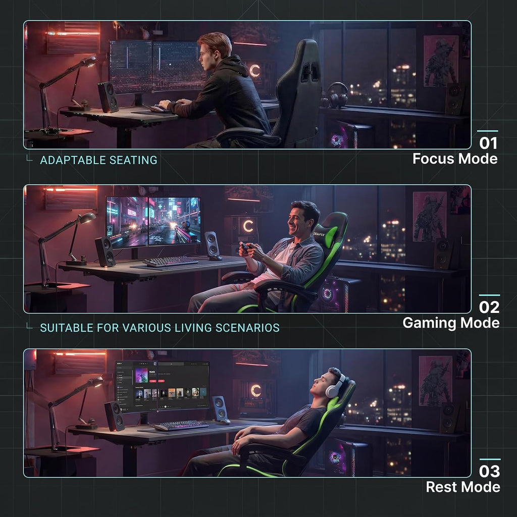 Dowinx Gaming Chair Ergonomic, Massage Lumbar Support, Footrest, Adjustable Height & Headrest Pillow, Heavy Duty 330lbs Office Chair, Comfortable for Back Pain Relief Long Gaming Streaming Deep Green
