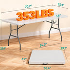 FDW 6FT Folding Table, Portable Fold-in-Half Plastic Picnic Party Table with Carrying Handle (White