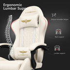 Gaming Chair, Heavy Duty Ergonomic Computer Gaming Chairs, High Back Video Game Chairs, 400 lbs Lumbar Support Linked Armrests Adult sillas Gamer with Retractable Footrest (Off-White)