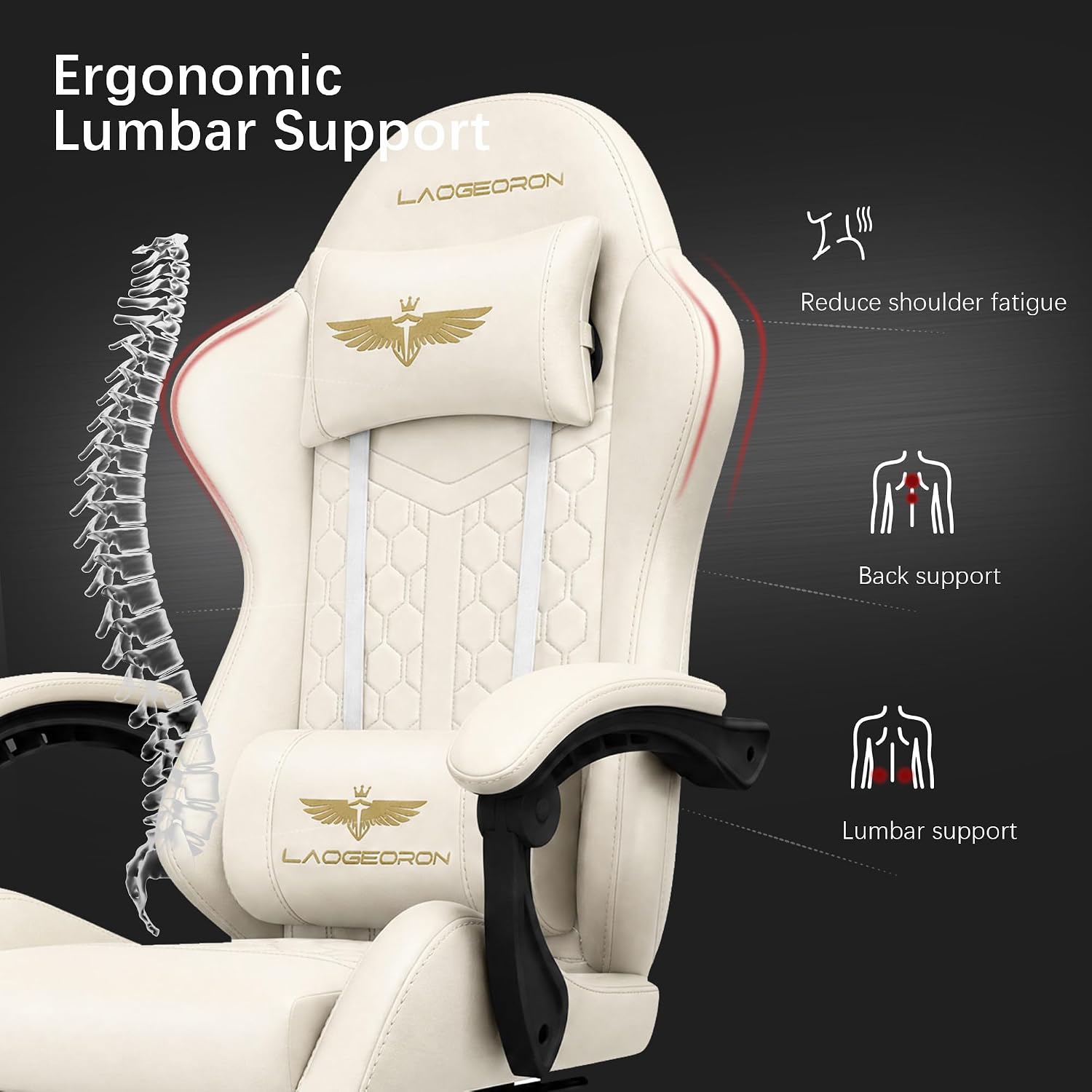 Gaming Chair, Heavy Duty Ergonomic Computer Gaming Chairs, High Back Video Game Chairs, 400 lbs Lumbar Support Linked Armrests Adult sillas Gamer with Retractable Footrest (Off-White)