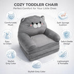 Kids Couch Toddler Chair Plush Cat Design, Foldable Floor Seat Grey 3 Layer - Comfortable Soft Cushion, Portable and, Perfect for Napping and Playing (3 Layers)