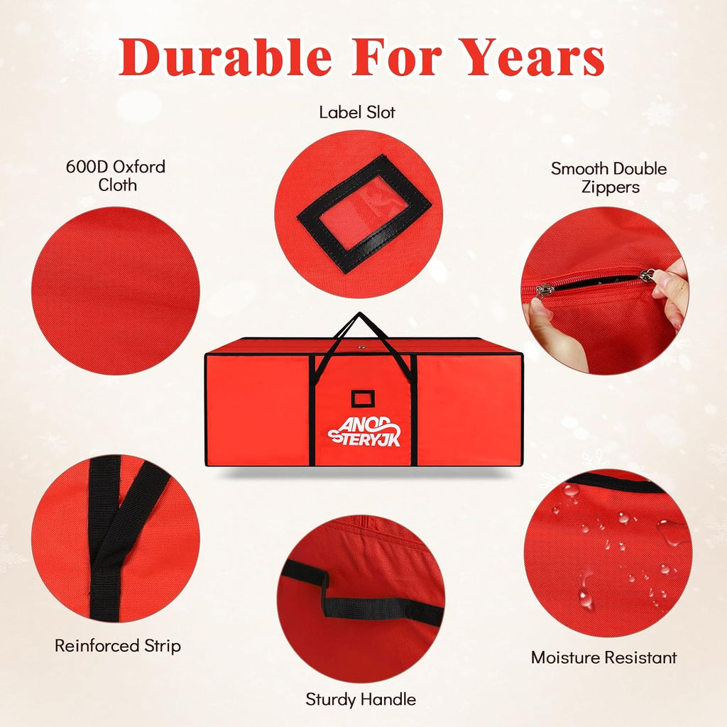 Christmas Tree Storage Bag 7.5 Ft, Heavy Duty 600D Oxford Cloth with Built-in Double Mesh Pockets, Double Zippers & Reinforced Handles (50×16×20in)