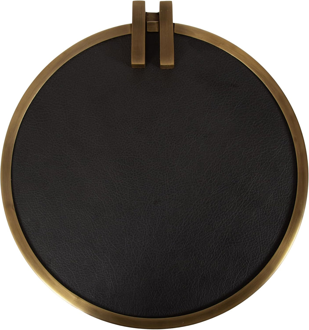 Kate and Laurel Monsanto Modern Vegan Leather Round C-Table, 15 x 14 x 28, Black and Antique Brass, Metal C-Shaped Side Table for Use as Living Room Decor Accent or Indoor Plant Stand