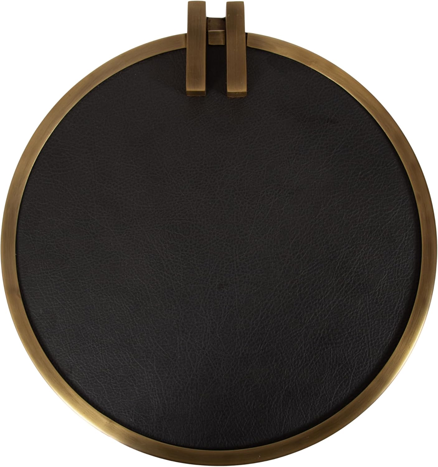 Kate and Laurel Monsanto Modern Vegan Leather Round C-Table, 15 x 14 x 28, Black and Antique Brass, Metal C-Shaped Side Table for Use as Living Room Decor Accent or Indoor Plant Stand