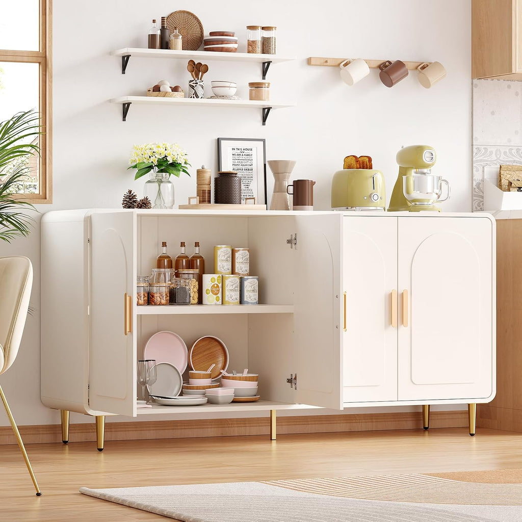 ONBRILL 60" Sideboard Buffet Cabinet, Large Credenza Storage Cabinet, Modern Console Table with Doors and Shelves, White Coffee Bar for Living Dining Room Kitchen Hallway