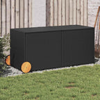 Garden Storage Box with Wheels 74.8 Gal Black Poly Rattan Resin Wicker Outdoor Patio Cushion Container Chest Weather Resistant for Backyard Deck