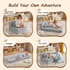 Folding Sofa Bed Mattress for Kids with Pillow, Toddler Washable Folding Floor Mat for Daycare, Child Fold Up Sofa Futon Chair Bed with Storage Bag for Playroom, Camping, Girls and Boys, Grey
