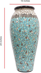 Floor Vase, 24 Inch Mosaic Vase – Tall Cylinder Made of Terracotta with Sky Blue and Teal Glass Mosaic Pieces – Handcrafted Decorative Home Décor Accent Piece for Bedroom, Living Room, Office