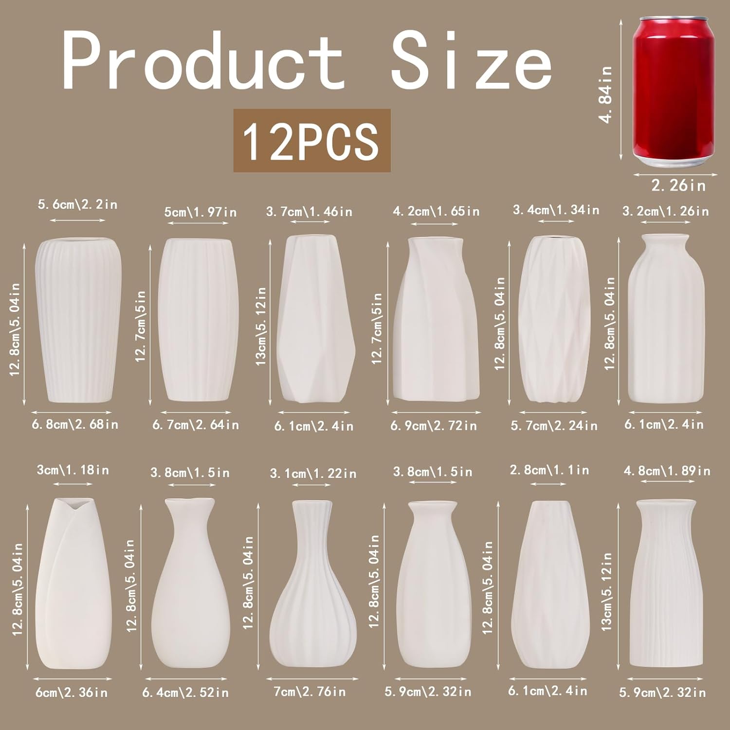 White Ceramic Vase Set of 12,Small Vases in Bulk for Flowers,Mini Vases for Centerpieces,Modern for Floral and Pampas Grass,Boho for Wedding,Party,Table Christmas Home DecorDIY Gifts