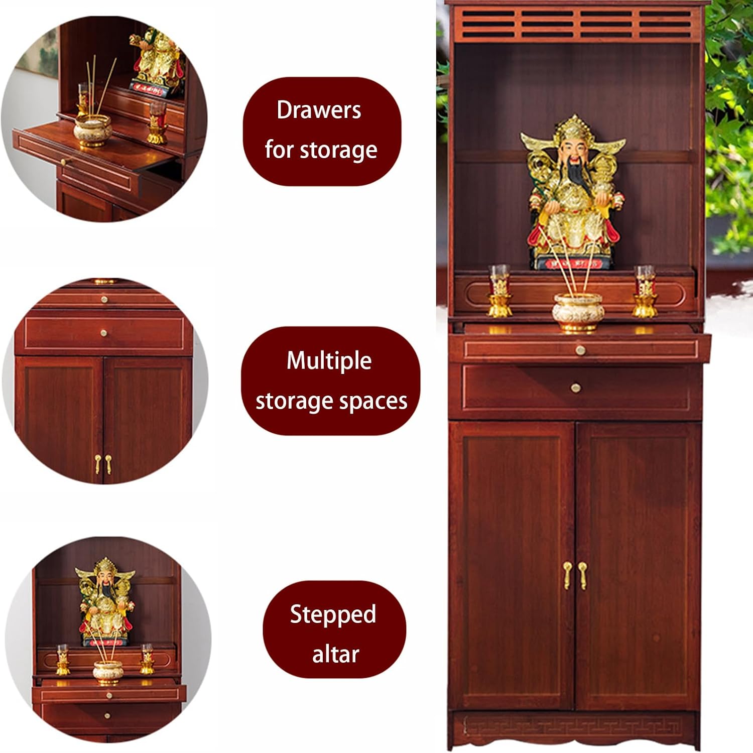 Meditation Cabinet with Drawers and Shelves, Altar Table with Large Storage Space, Elegant and Atmospheric Prayer Furniture, Suitable for Entrance, Living Room, Study Rose Color 50cm