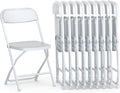 Our Modern Space 10 Pack Foldable Plastic Chair | Folding & Stackable | 350 lbs Capacity Steel Frame Seats for Indoor Outdoor | Commercial Use Events Wedding Party Bulk Picnic Kitchen Dining - White