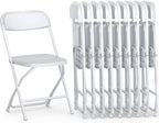Our Modern Space 10 Pack Foldable Plastic Chair | Folding & Stackable | 350 lbs Capacity Steel Frame Seats for Indoor Outdoor | Commercial Use Events Wedding Party Bulk Picnic Kitchen Dining - White