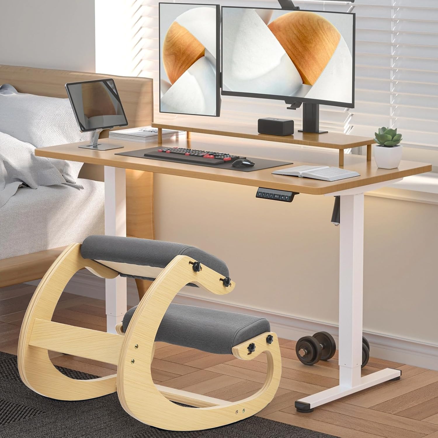 Kneeling Chair Ergonomic Posture Chair, Wood Adjustable Rocking Knee with Soft Padding, Natural Relief for Neck or Back Pain for Home Office, Max Load 258 lb