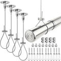 4 Pack Ceiling Mount Curtain Rod Support, 117" Heavy Duty Adjustable Stainless Steel Suspension Wire, Rustproof Anti-Sagging Bracket Kit for Curved, L-Shaped Rods, Closet Poles