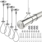 4 Pack Ceiling Mount Curtain Rod Support, 117" Heavy Duty Adjustable Stainless Steel Suspension Wire, Rustproof Anti-Sagging Bracket Kit for Curved, L-Shaped Rods, Closet Poles