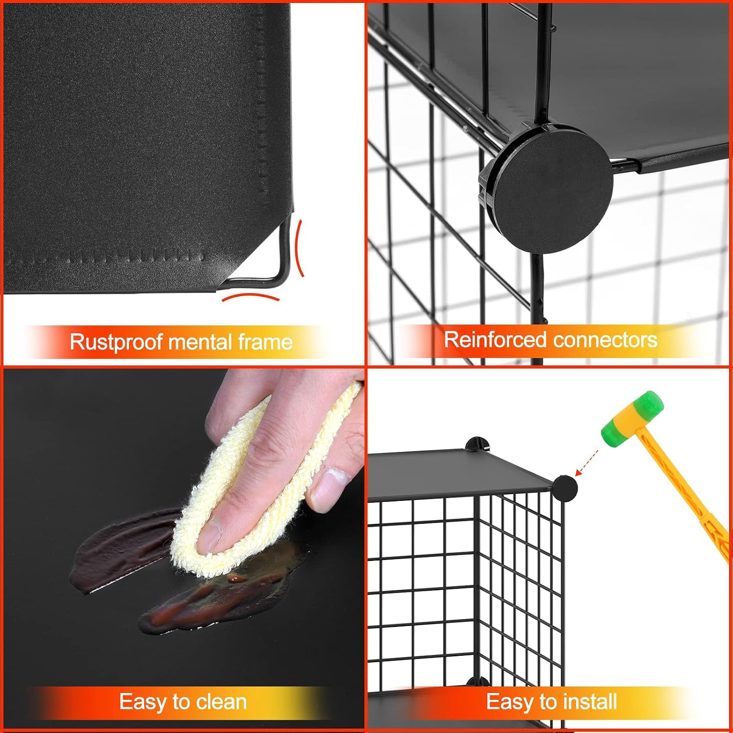 HUBSON Wire Cube Storage Organizer, Book/Toy/Craft/Potted Plants and petCloset Organizers and Storage Shelves, 12-Cube Freely Combinable Metal Grids Storage Shelf,Black Plus Iron