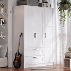 Fenghua Lizhi 3 Doors Wooden Wardrobe Closet Armoire, White Storage Cabinet for Hanging Clothes, Bedroom Large Capacity Freestanding Armoire,Wood Wardrobe Combination with Shelves (2drawer, White)