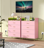 Jojoka 4 Drawer Dresser with RGB LED Light & Charging Station - Modern Chest of Drawers with App Control - Tall Wooden Dressers Chest, Closet for Bedroom, Living Room, Entryway, Hallway – Rose
