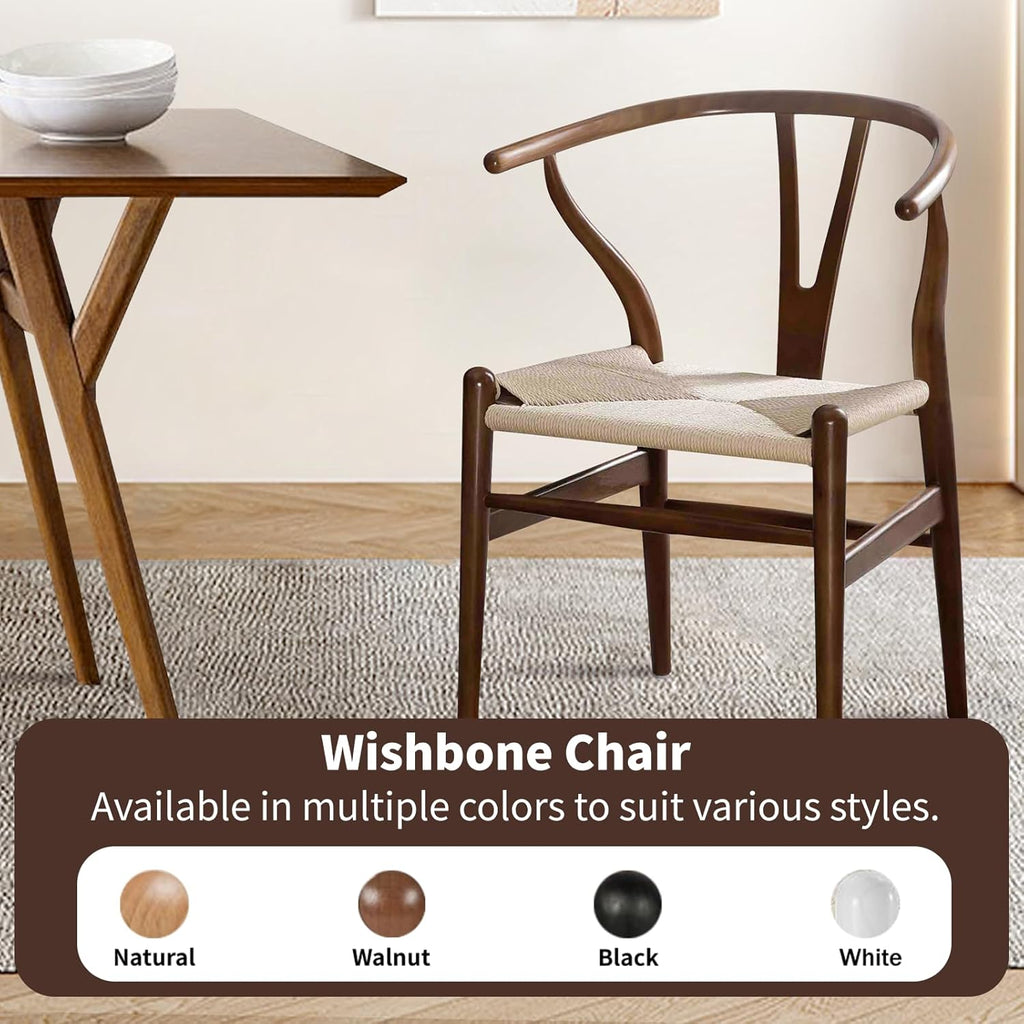 Wishbone Chair Natural Solid Wood Dining Chair/Hans Vegner Y Chair Rattan and Wood Accent Armrest Chairs Set of 1 (Ash Wood - Walnut)