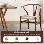 Wishbone Chair Natural Solid Wood Dining Chair/Hans Vegner Y Chair Rattan and Wood Accent Armrest Chairs Set of 1 (Ash Wood - Walnut)
