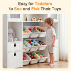 46.46" H Kids Toy Storage Organizer,Toy Chest with Book Shelf,Toy Bins,Storage Cubbies,Drawer and Rolling Cubbies,Easy Access and Clean,Space Saving for Playroom,Bedroom,Living Room (White)