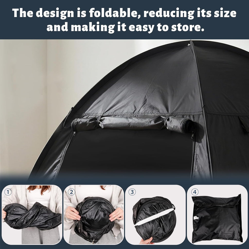 Blackout Bed Tent for Adults — Light-Blocking Sleep Bed Tent, Portable Privacy Shade for Night-Shift Workers, Dorm & Travel, Fits Queen Pillow, Mesh Vents, Indoor