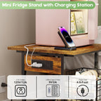 Hongtamoya Mini Fridge Stand with Storage and Power Outlet, Small Refrigerator Stand with Wheels, Mini Fridge Cart-Max Load 300 LBS Heavy Microwave Printer Stand Utility Cart for Dorm,Kitchen, Office