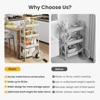 DUMOS 4 Tiers Metal Rolling Utility Cart with Lockable Wheels, Mobile Storage Organizer, Utility Shelving Unit for Kitchen, Office, Bathroom, Laundry, Narrow Places, White