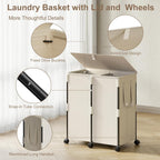 140L Double Laundry Hamper with Lid and 6 Wheels, Rolling Laundry Basket with 2 Removable Bags, Heavy Duty Metal Frame Clothes Cart, 2-Section Laundry Sorter for Bedroom, Bathroom (White)