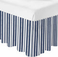 Navy Blue Striped Bed Skirt Cal King Size 16 Inch Drop, Adjustable Elastic Bedskirt Dust Ruffle for Cal King Bed, Summer Botanical Farmhouse Stripes Wrap Around Bed Skirts Pleated Bed Frame Cover