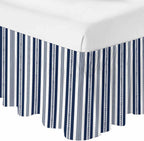 Navy Blue Striped Bed Skirt Cal King Size 16 Inch Drop, Adjustable Elastic Bedskirt Dust Ruffle for Cal King Bed, Summer Botanical Farmhouse Stripes Wrap Around Bed Skirts Pleated Bed Frame Cover