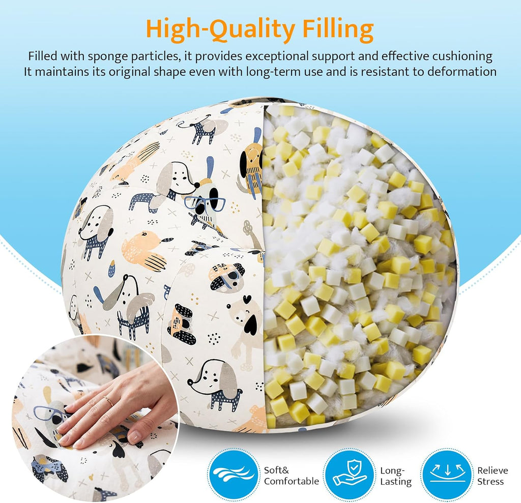 Bean Bag Chair for Kids/Teens with Armrests,2.5FT Round Memory Foam Filled Bean Bag,31.5'D'×31.5'W'×20'H',for Bedroom,Living Room,Reading,Dorm (Chenille-Cartoon)